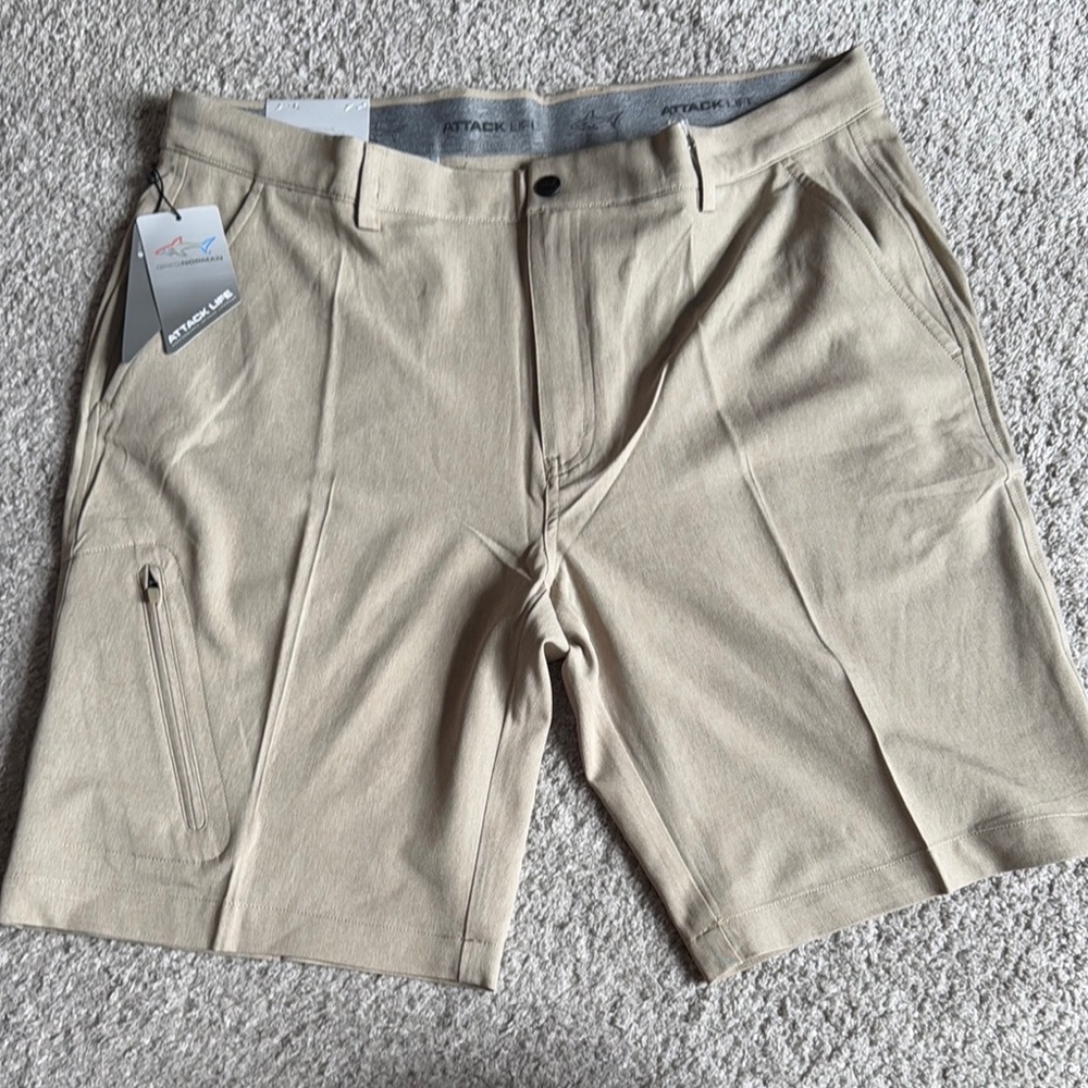 Attack Life by Greg Norman Tan Flat Front Shorts